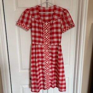 Hand made Vintage Red and White Gingham Midi Dress